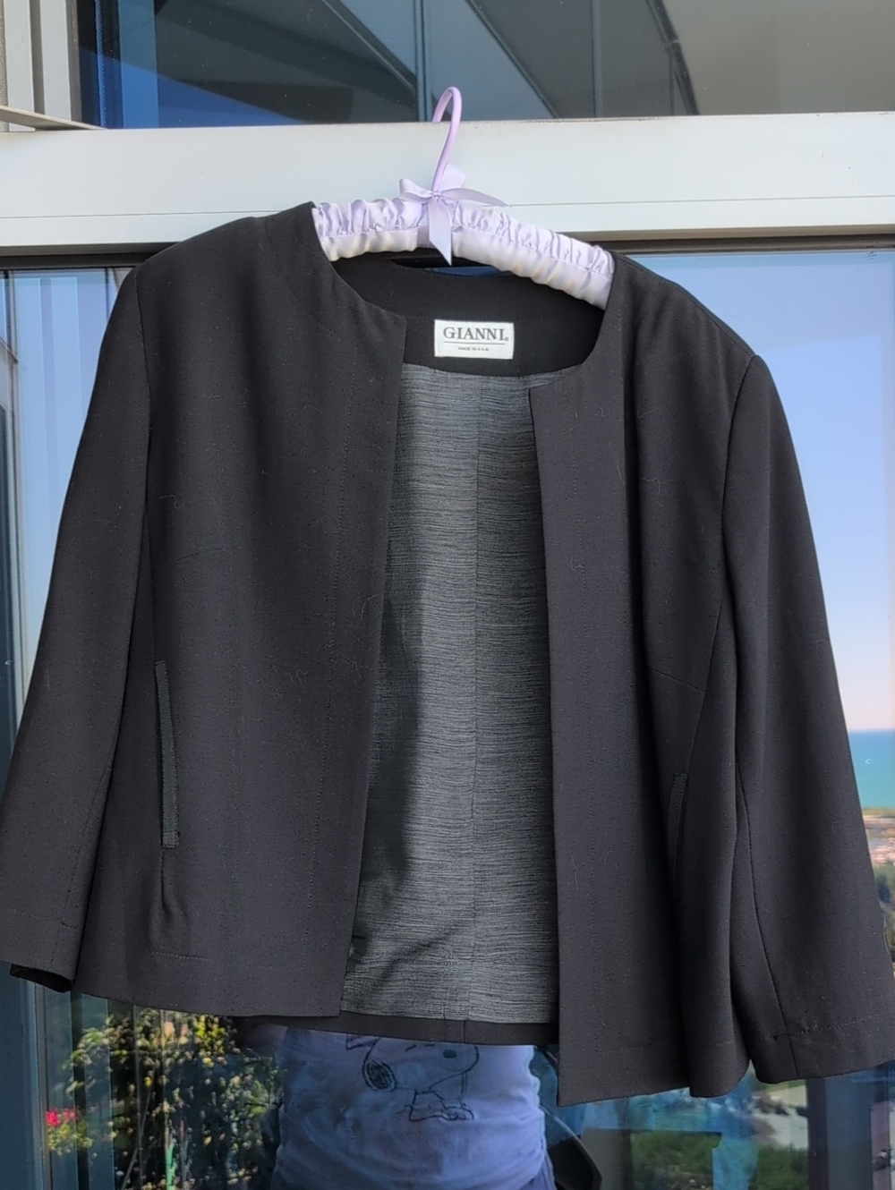 Gianni Black Collarless Open-Front Blazer